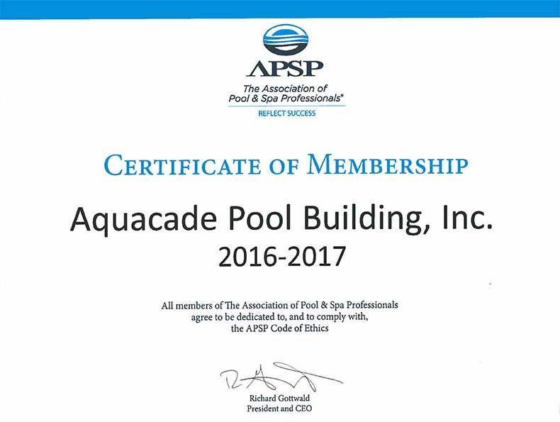 APSP Member Certified Aquacade Pools